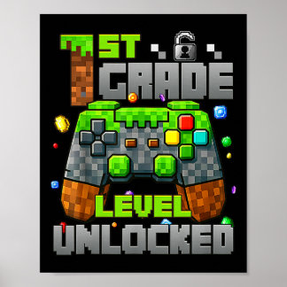 Póster 1º Grado Nivel Sin Bloquear Video Gamer Pixel Ck T
