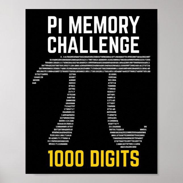 Póster 1000 Dígitos De Pi Memory Challenge - Pi Day (Frente)