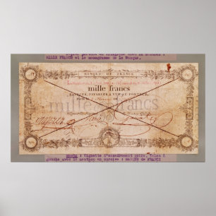Póster 1000 francos de billete de banco a partir del 8