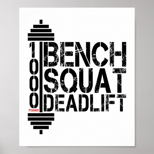 Póster 1000 Lbs Squat Deadlift Powerlift Fitness (Frente)