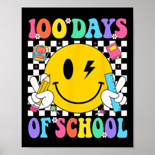 Póster 100.º día de clase para maestros y niños Retro 100