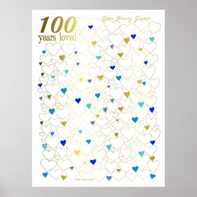 Póster 100.º Poster de cumpleaños - 100 años amados (Frente)