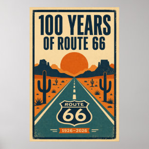 Póster 100 Años de Ruta 66 Centenario Litografía