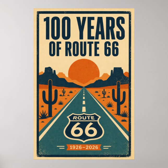 Póster 100 Años de Ruta 66 Centenario Litografía (Frente)