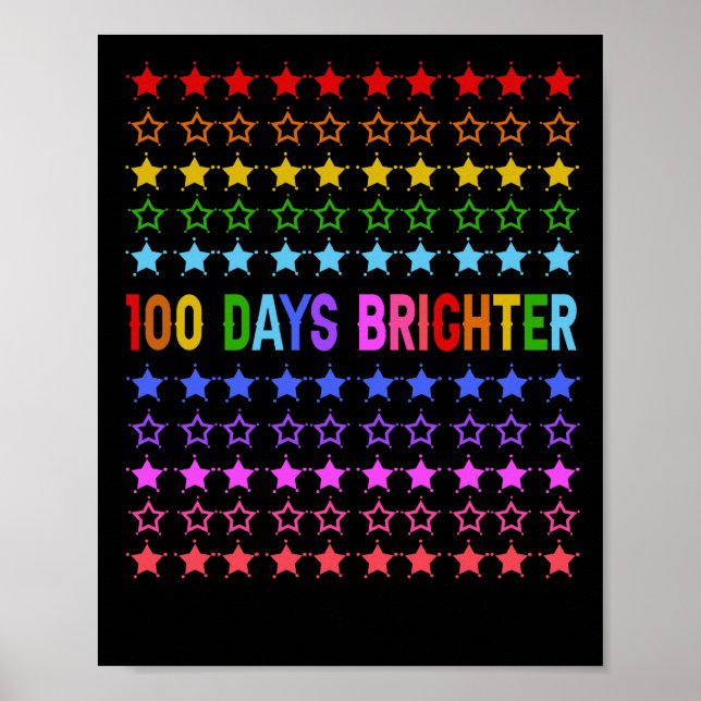 Póster 100 Days Brighter 100th Day of School Kindergarten (Frente)