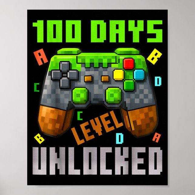 Póster 100 Days Level Unlocked Gaming 100 Days Of School  (Frente)