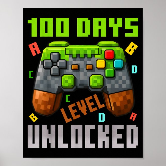 Póster 100 Days Level Unlocked Gaming 100 Days Of School  (Frente)