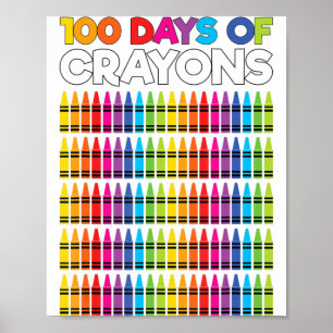 Póster 100 Days Of Crayons Shirt For Girls Kids 100th Day