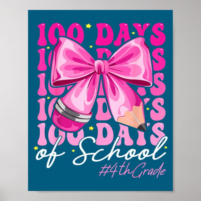 Póster 100 Days Of School 4th Grade Girls Coquette Bow  (Frente)