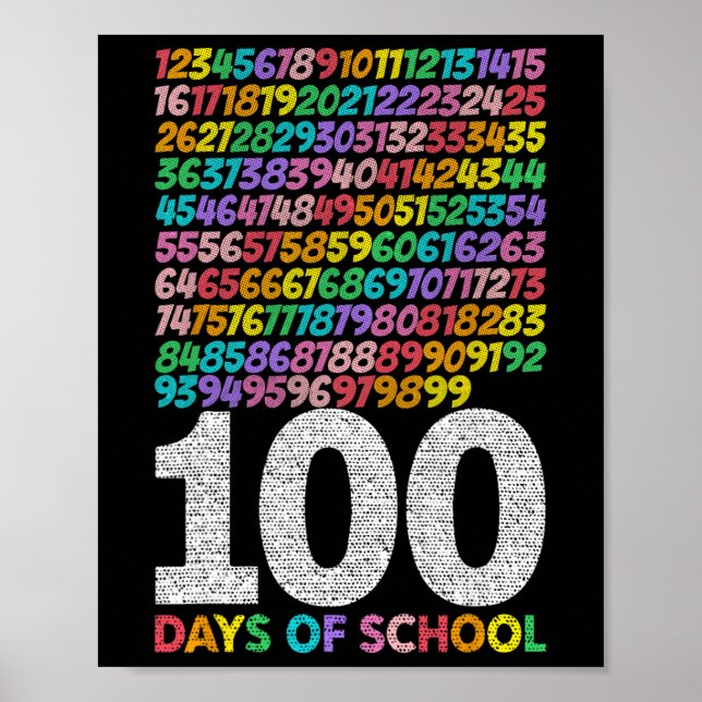 Póster 100 Days Of School Boys Girls Kids Math Teacher Ki (Frente)