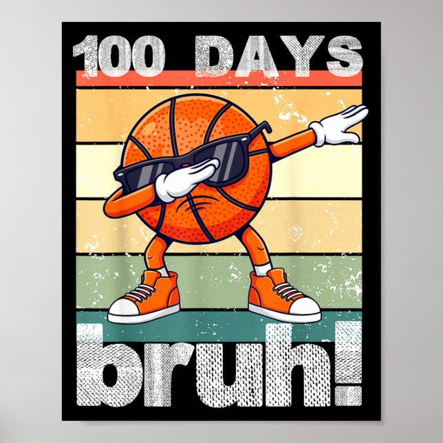 Póster 100 Days Of School Bruh Funny Kids Boys Dabbing Ba (Frente)