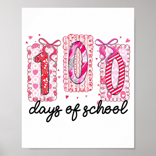 Póster 100 Days Of School Coquette Valentine Girls Teache (Frente)