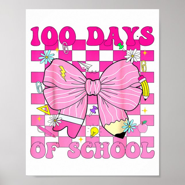 Póster 100 Days Of School Girls Coquette Bow 100th Day Of (Frente)