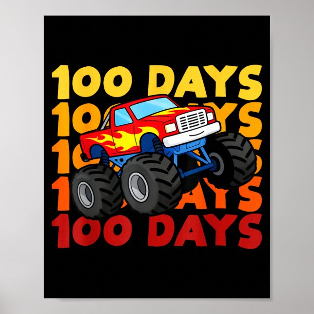Póster 100 Days Of School Kids Monster Truck Boys And Gir (Frente)