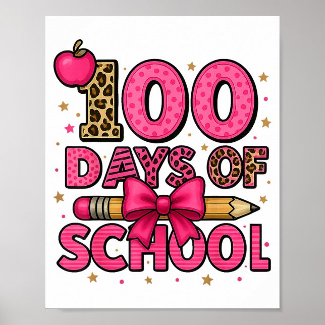 Póster 100 Days Of School Nk Coquette Bow Girls 100th Day (Frente)