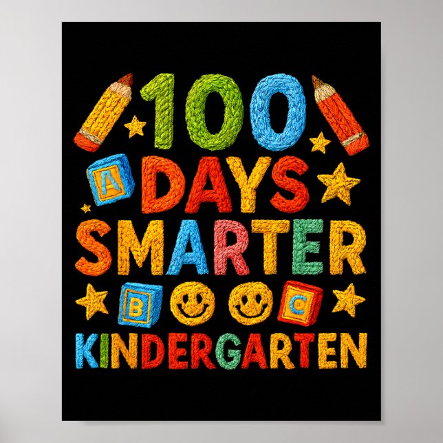 Póster 100 Days Smarter Kindergarten Milestone School Ach (Frente)
