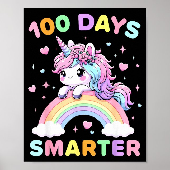 Póster 100 Days Smarter Unicorrn 100th Day Of School Kids (Frente)