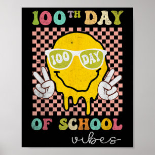 Póster 100° Día De Colegio Vibes Cute Groovy 100 Días De