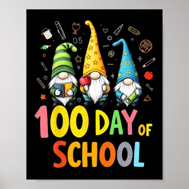 Póster 100° Día De La Escuela Gnome Profesores Divertidos (Frente)