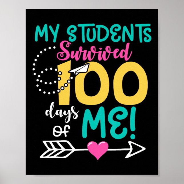 Póster 100° Día De La Escuela Mi Estudiante Sobrevivió 10 (Frente)