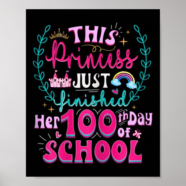 Póster 100° Día De La Princesa Escolar Cute Niños Chicas  (Frente)
