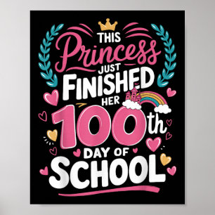 Póster 100° Día De La Princesa Escolar Niños Chicas 100 D