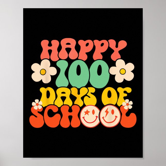 Póster 100° Día De Maestros Retro Groovy 100 (Frente)