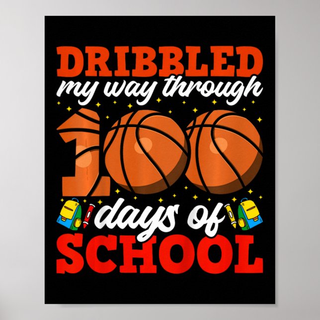 Póster 100° Día De Niños Escolares Baloncesto 100 Días De (Frente)