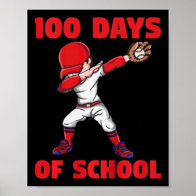 Póster 100° Día De Niños Escolares Béisbol 100 Días De Sc (Frente)