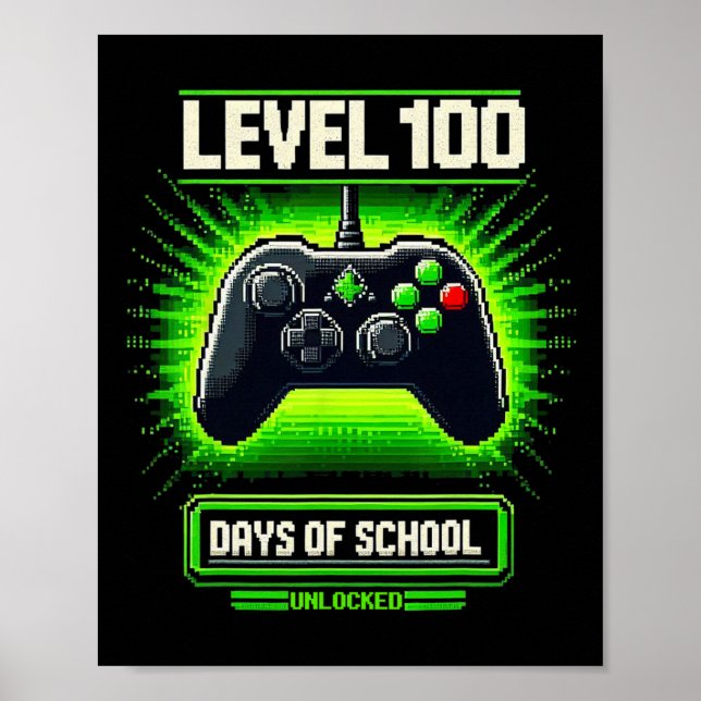 Póster 100° Día De Niños Escolares Videojuegos Boy Gamer  (Frente)