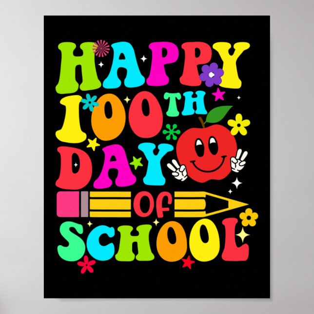 Póster 100° Día De Retro Escolar 100 Días Estudiante Doce (Frente)
