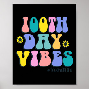 Póster 100° Día del Colegio Vibes Maestro Retro Feliz 100