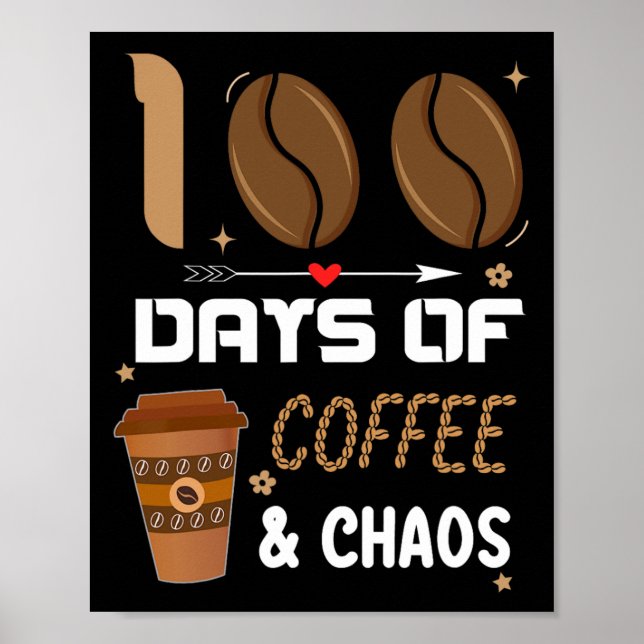 Póster 100° Día Del Profesor Escolar 100 Días De Café Y (Frente)