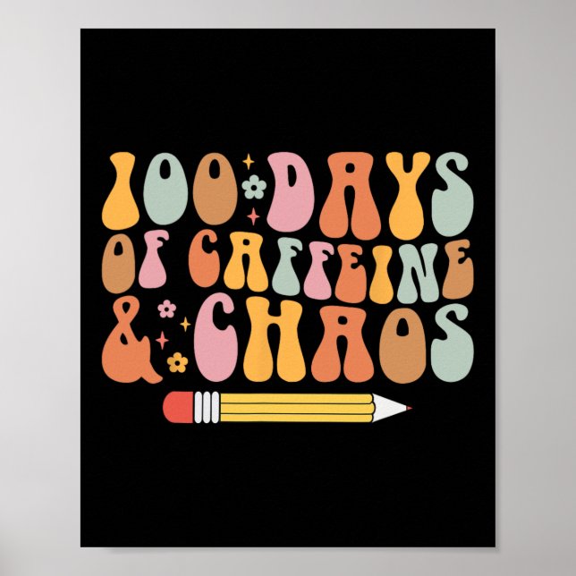 Póster 100° Día Del Profesor Escolar 100 Días De Coffeina (Frente)