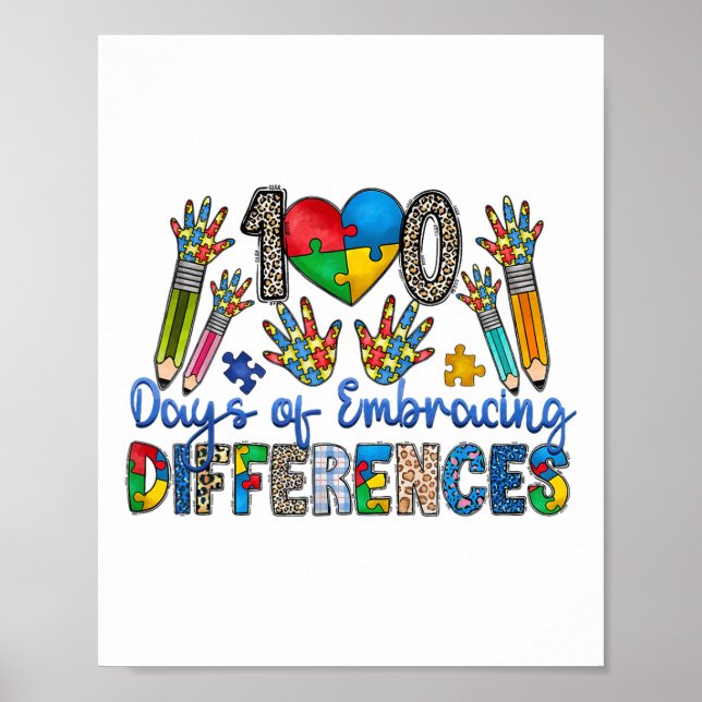 Póster 100 Días De Abrazar Diferencias Autismo 100 (Frente)