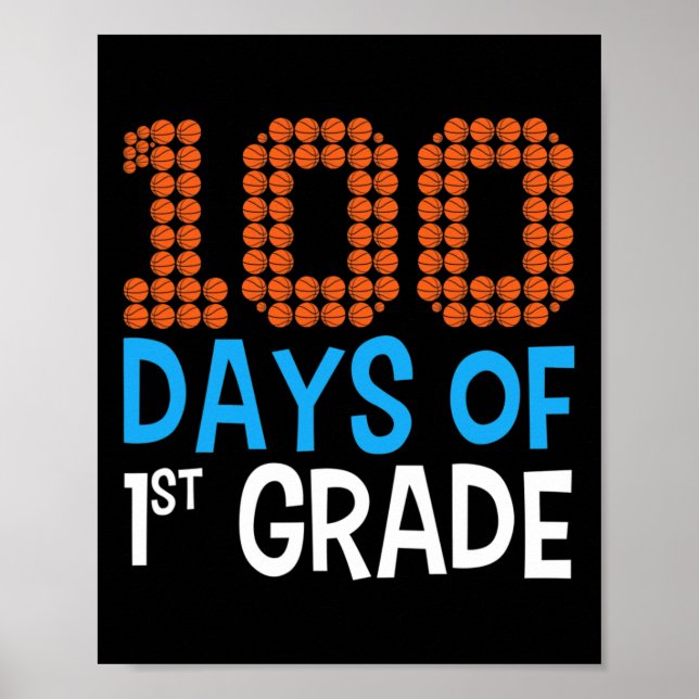 Póster 100 días de baloncesto de primer grado Deporte 100 (Frente)