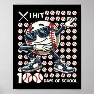 Póster 100 Días De Bate De Béisbol Escolar 100º Día De
