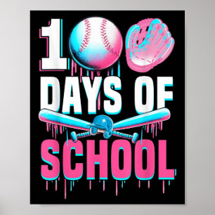 Póster 100 Días De Bate De Béisbol Escolar Derrame 100 Dí