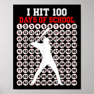 Póster 100 Días De Béisbol Escolar 100º Día De La Escuela