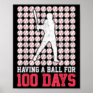 Póster 100 Días De Béisbol Escolar 100 Días Para Niños