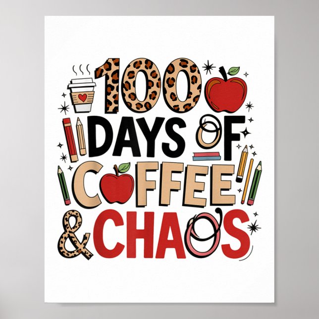Póster 100 días de café y caos 100 días de escuela (Frente)
