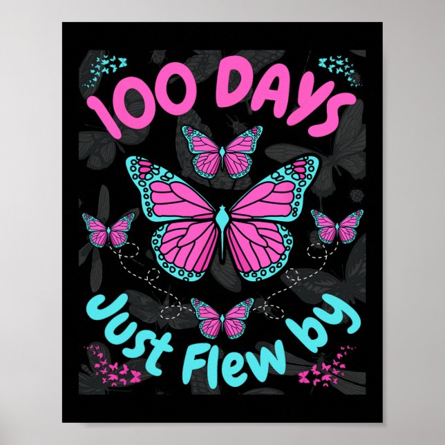 Póster 100 días de Chicas de mariposas escolares 100 días (Frente)