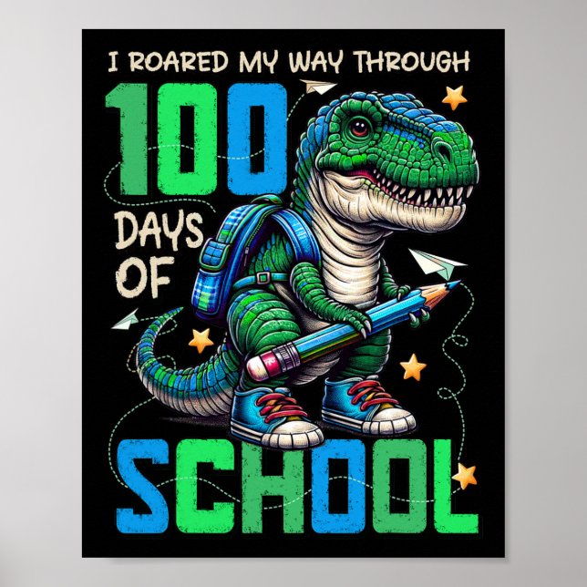 Póster 100 días de clases Trex 100 días más inteligentes  (Frente)