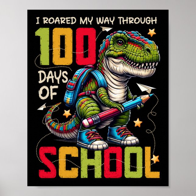 Póster 100 días de clases Trex 100 días más inteligentes  (Frente)
