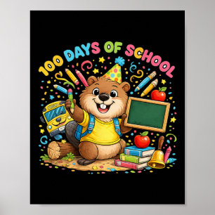 Póster 100 Días De Colegio Cute Beaver Profesor Clroom Ce