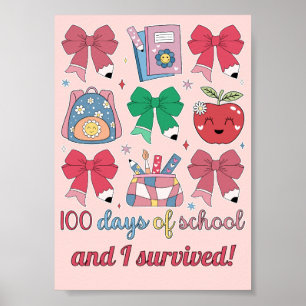 Póster 100 Días De Colegio Lazos De Lápiz Coquette Lindos