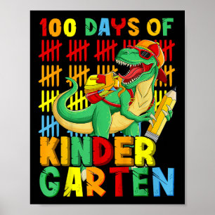Póster 100 Días De Dinosaurio De Jardín Infantil 100 Días