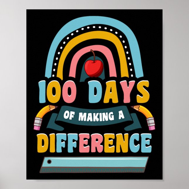 Póster 100 Días De Enseñanza De Niños Arcoiris (Frente)
