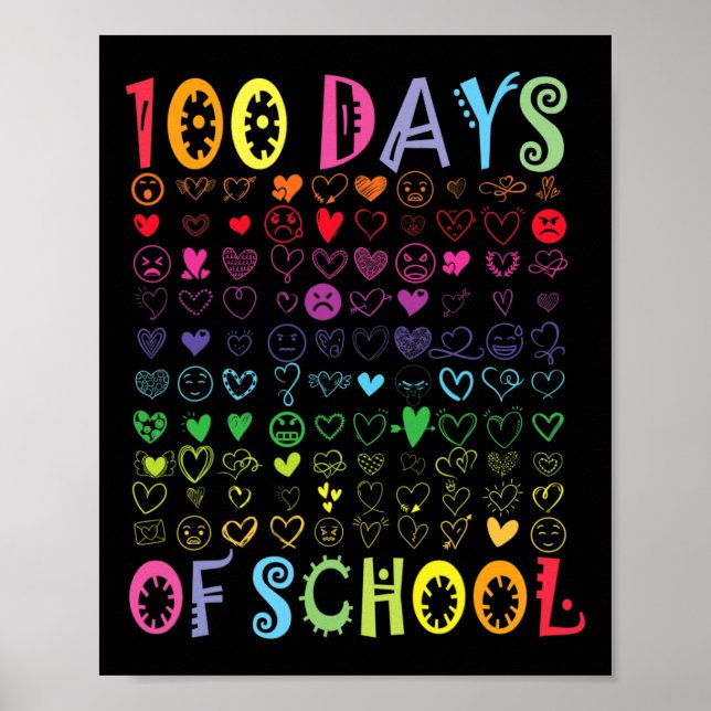 Póster 100 Días De Enseñanza Escolar Niños Estudiantes Ch (Frente)