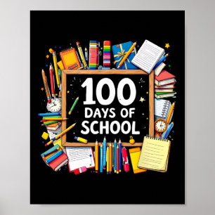 Póster 100 Días De Enseñanza Escolar Niños Felices 100 Dí